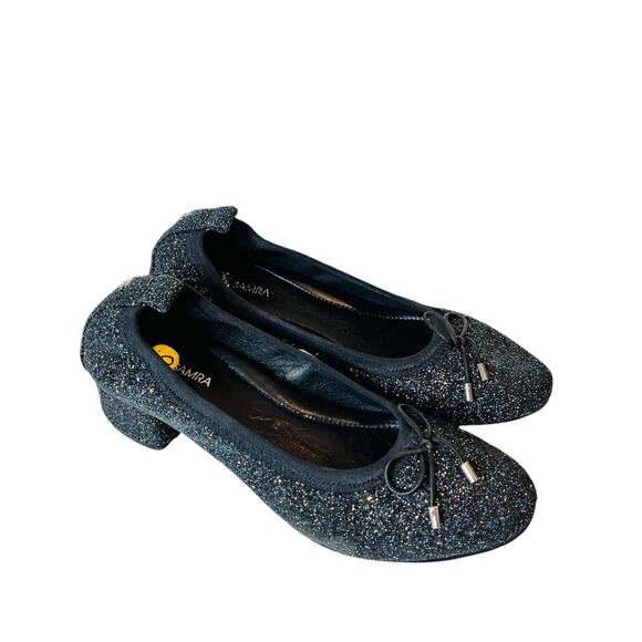 Yosi Samra Glitter Block Heel Metallic Shoes Size 10 Black - Picture 3 of 10